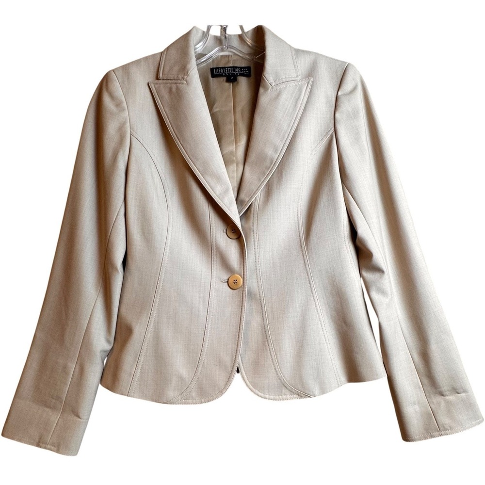 Lafayette‎ 148 New York Petite 2 Beige Wool Stretch Tailored Blazer Jacket